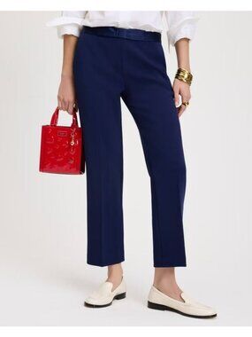 Kate Spade Blue Bow Detail Side Zip Front Pockets Straight Leg Pants Size 12 NWO